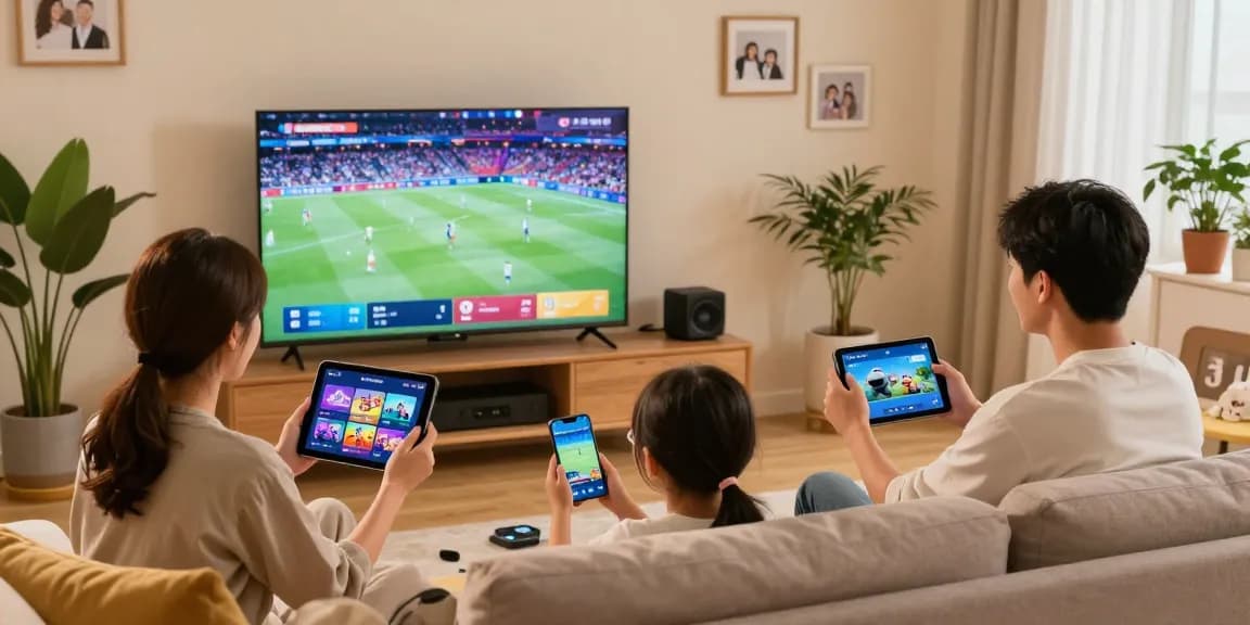 Expérience IPTV avec Atlas pro dans un salon familial moderne.