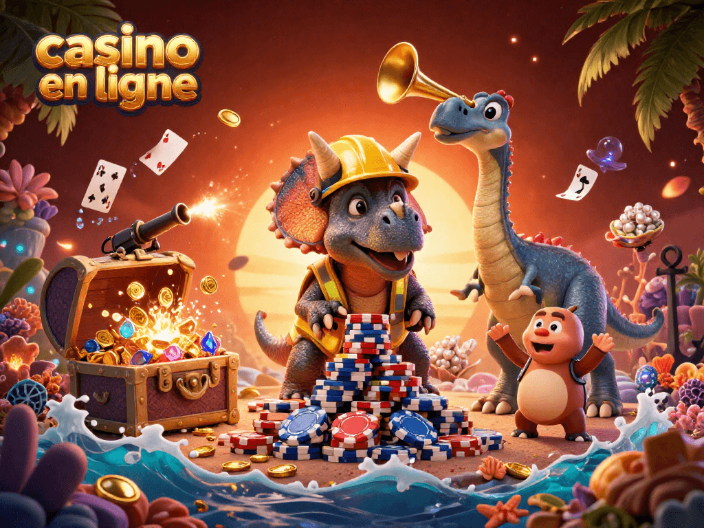 Jouez au casino en ligne avec enthousiasme au milieu de dinosaures et de jetons colorés.