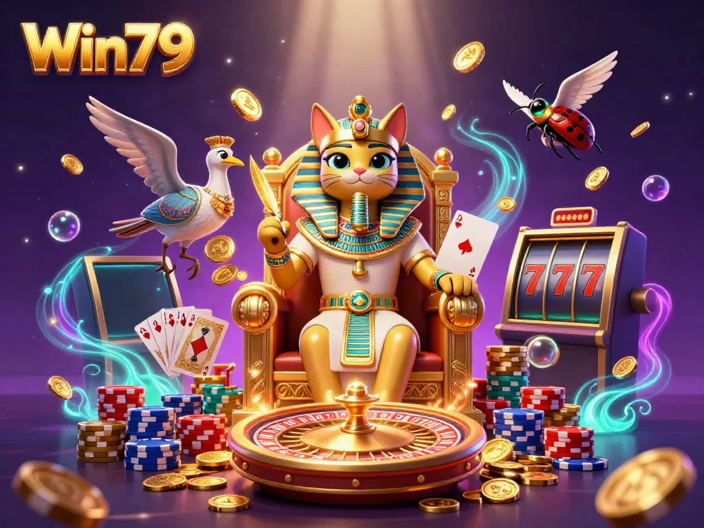 Experience the thrill of Win79 with a rich 3D depiction of Egyptian themes and casino games.