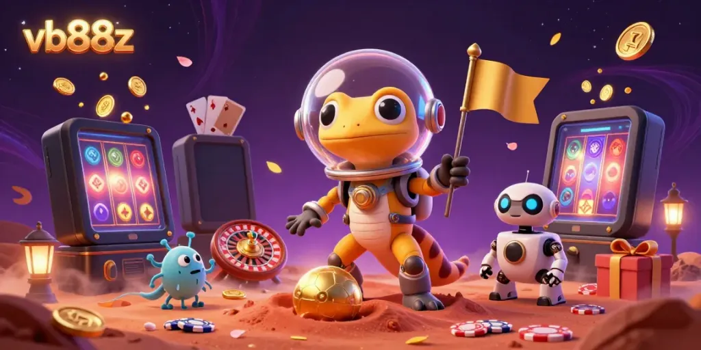 Experience the vibrant excitement of vb88z with a 3D Martian gecko exploring a hidden casino.