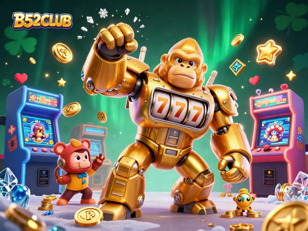 B52CLUB captivates players with a vibrant 3D rendering showcasing a dynamic casino scene filled with games and excitement.