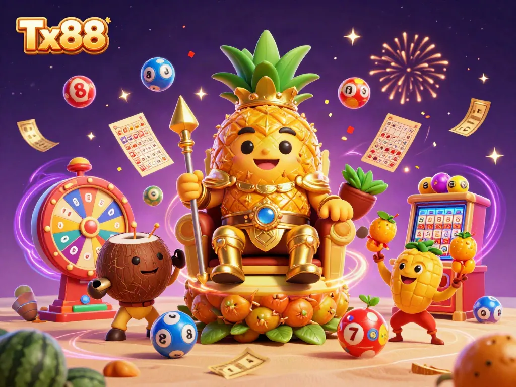 Experience the joy of winning at Tx88 with vibrant lottery and casino elements in this 3D illustration.