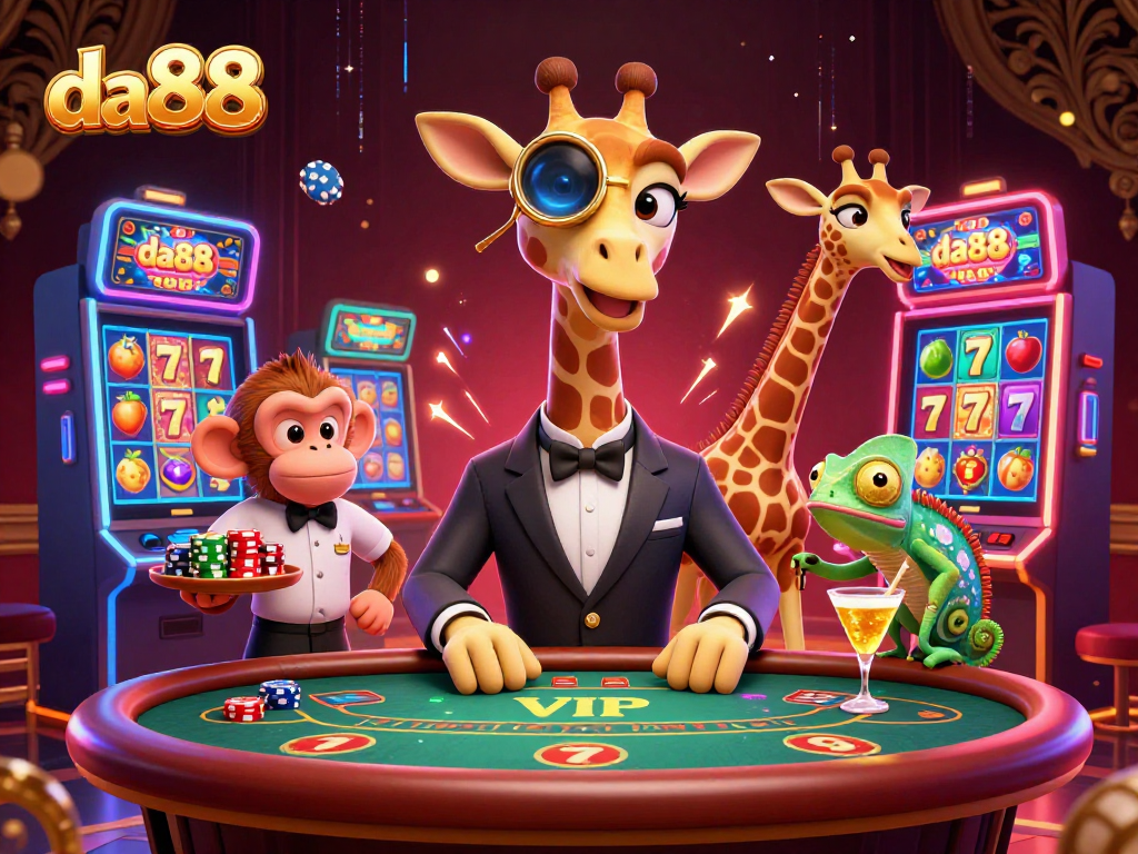 Experience exciting gameplay at da88 with a vibrant 3D casino scene and unique characters.