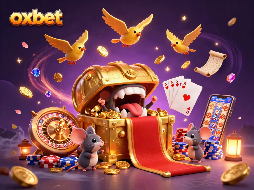 Experience thrilling gaming at OXBET with a treasure chest mimic and vibrant casino elements.