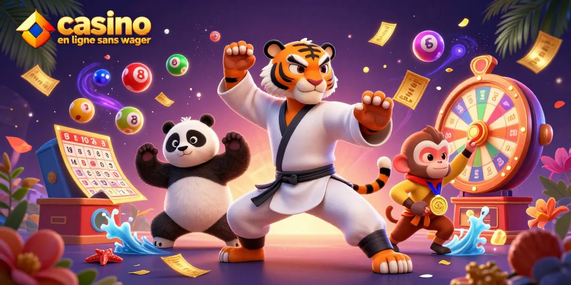 Découvrez l'univers du casino en ligne sans wager à travers un tigre kung fu et ses disciples, plongés dans l'action.