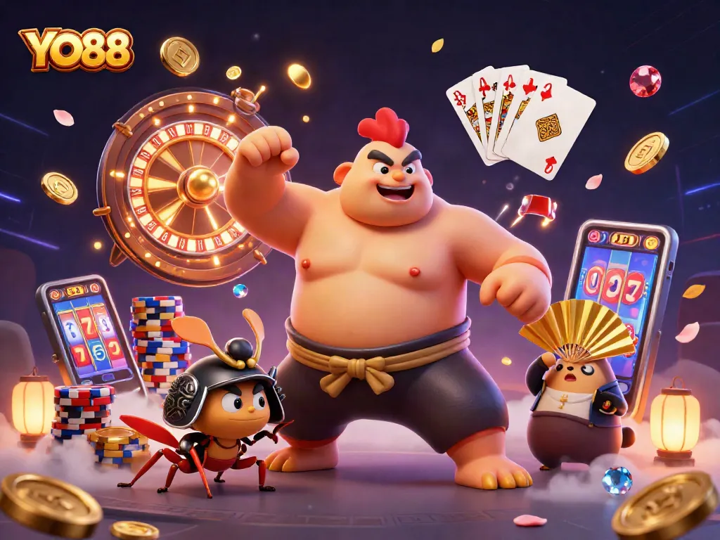Experience thrilling gameplay at YO88 with exciting casino elements and cartoon characters.