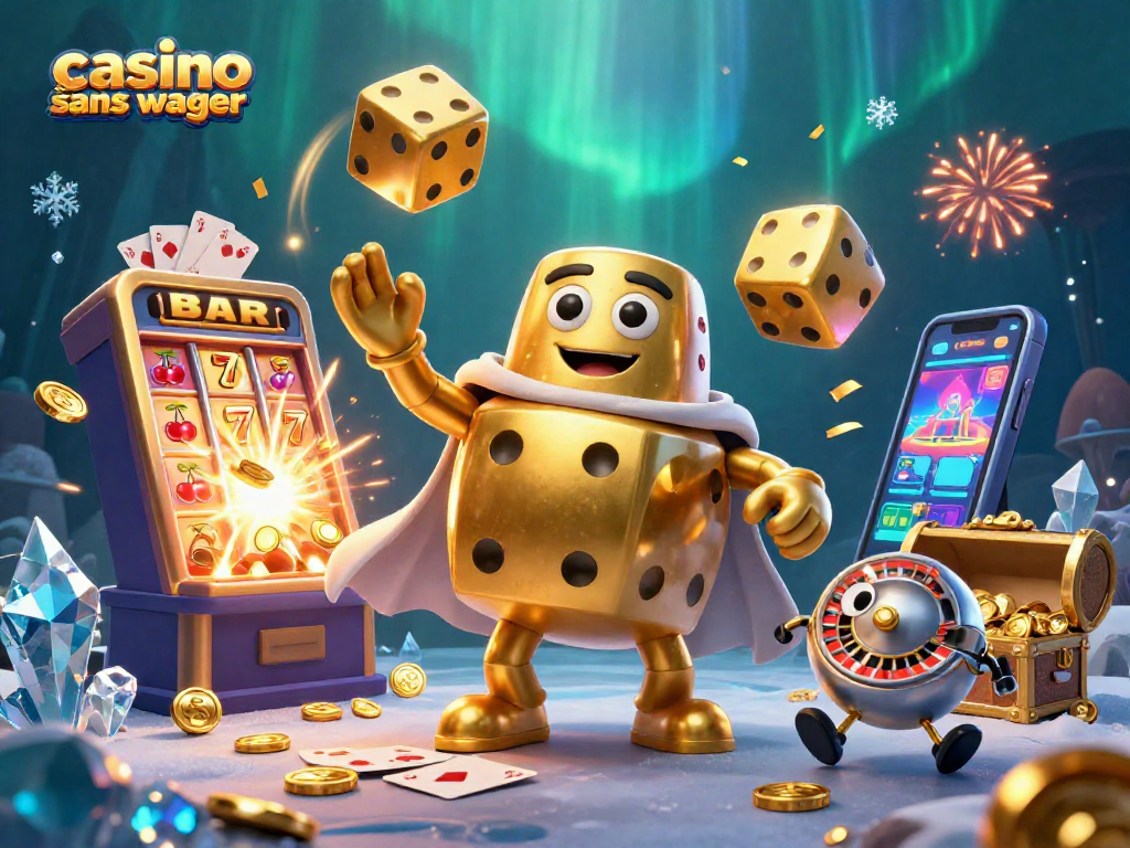 Jouer sur un casino en ligne sans wager avec des dés dorés et des machines à sous éclatantes.