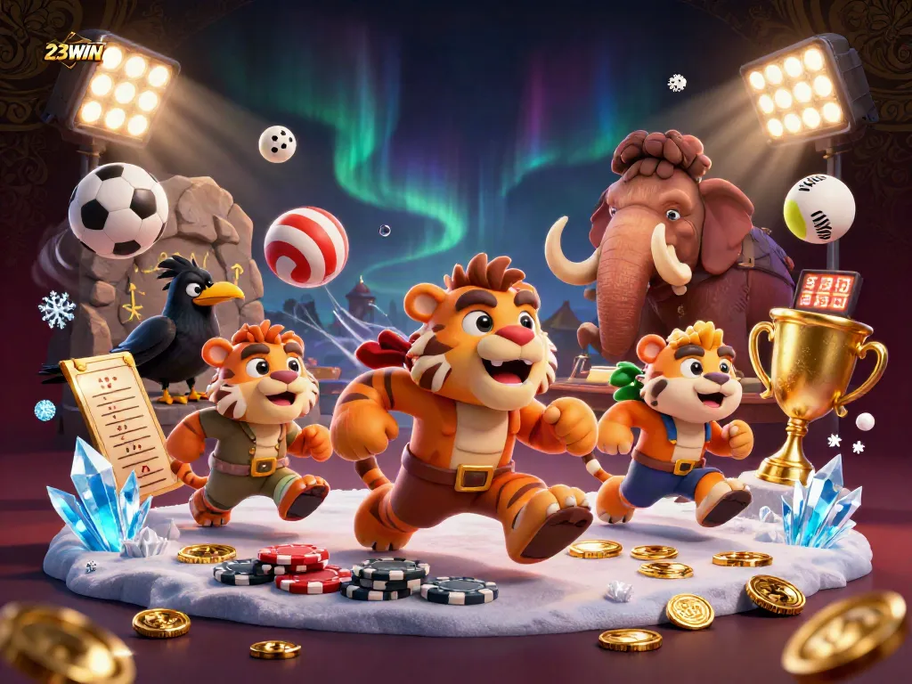 Experience exciting gameplay at 23WIN casino with immersive, vibrant 3D art illustrating dynamic betting action.