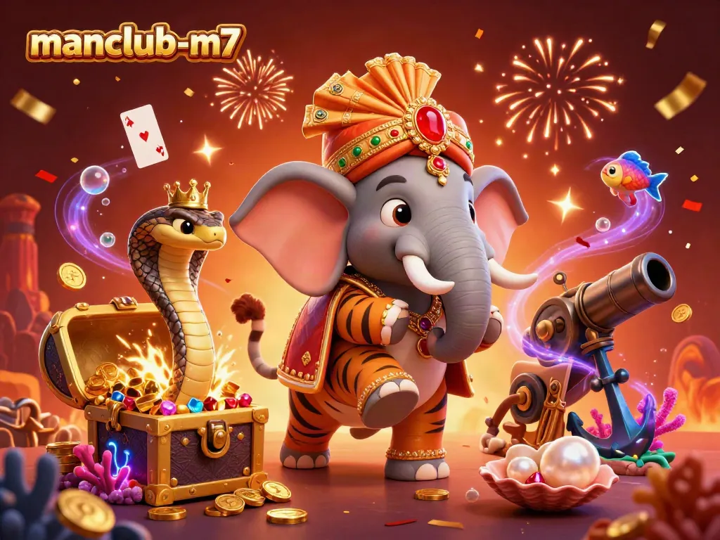 Experience the thrilling magic of manclub-m7 with dazzling gems and vibrant characters in this casino scene.