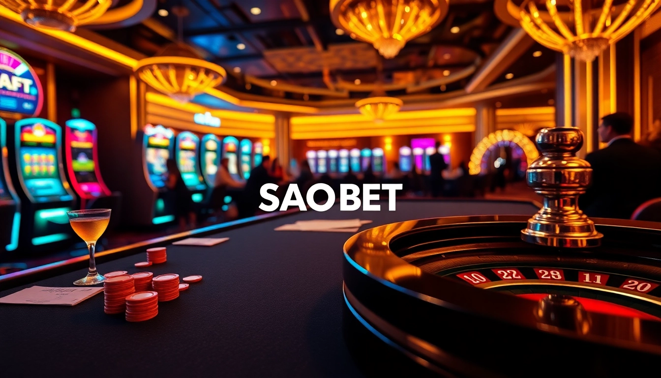 Engage in the excitement of SAO BET with vibrant casino gaming visuals featuring roulette and poker action.
