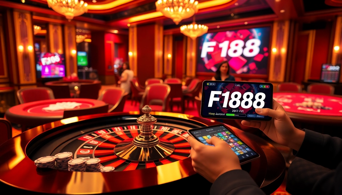 F168 players experience excitement at a luxurious casino table with poker chips and cards.