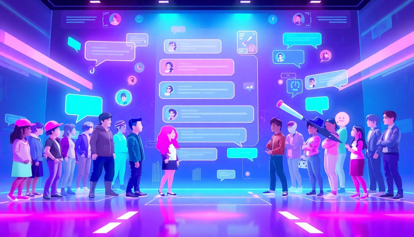 Interactive futuristic chat interface highlighting spicy chat ai with diverse characters and vibrant colors.