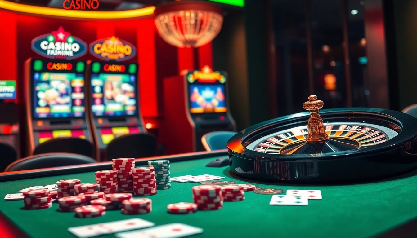 Experience the excitement of casino en ligne with vibrant tables, chips, and digital slot machines.