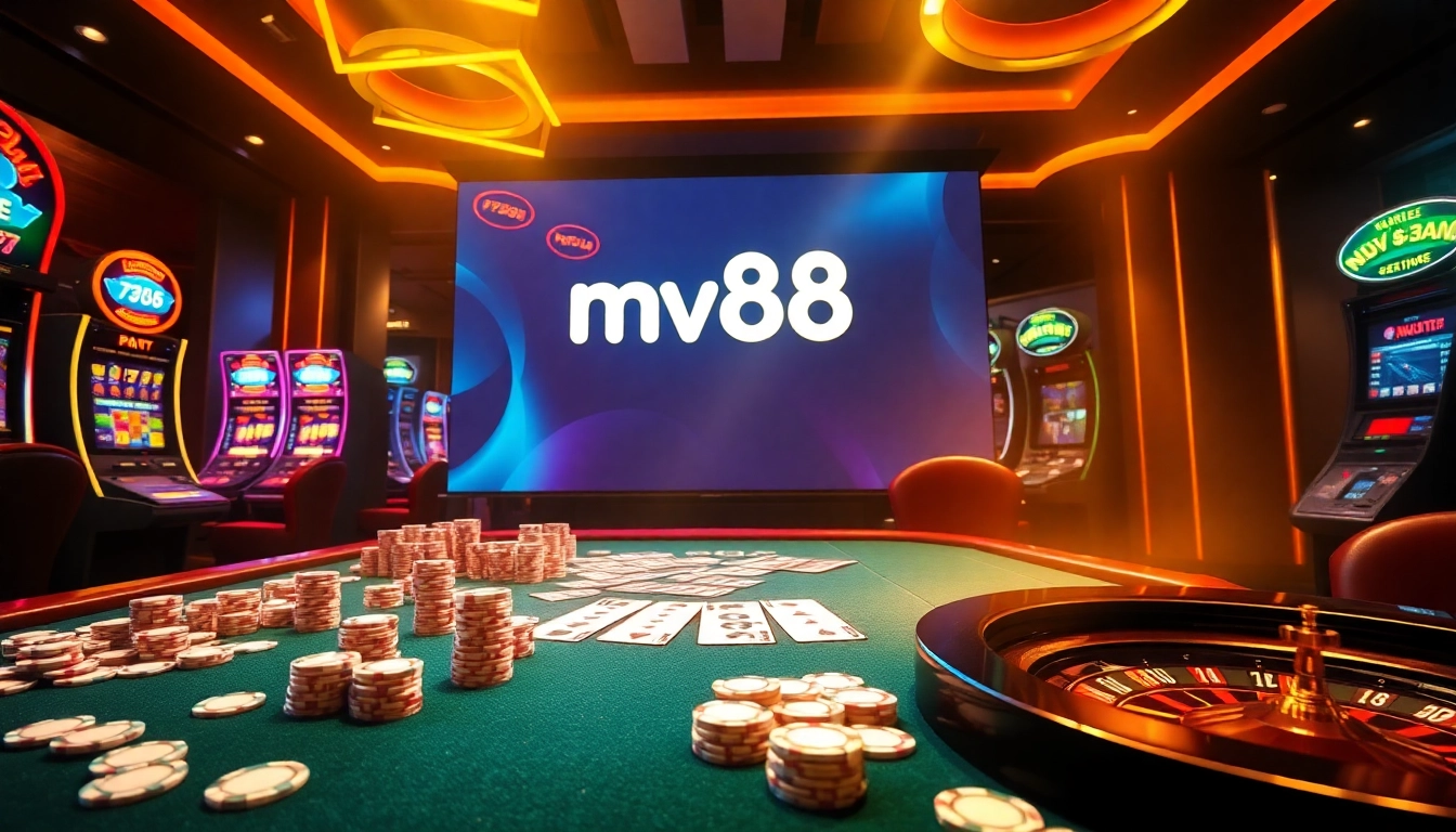 Players enjoying a thrilling online casino experience at mv88 with vibrant tables and modern technology.