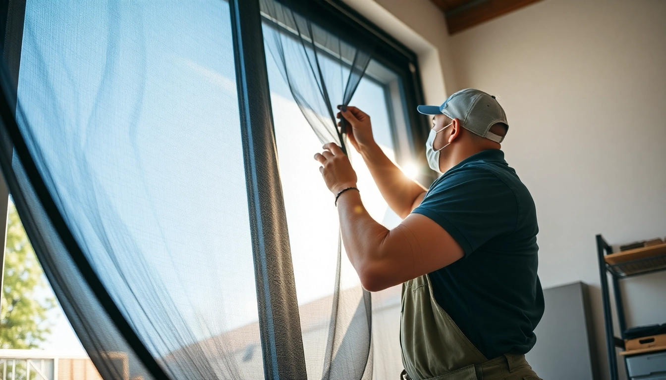 Installer de moustiquaires Flyscreenmaxx en action, montrant les détails de qualité.