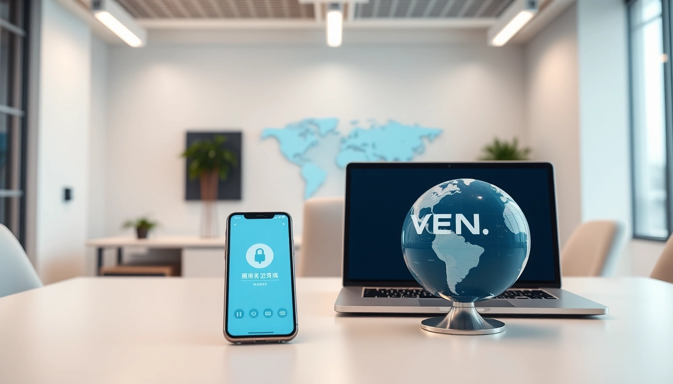 在现代办公环境中的笔记本电脑上显示的快连 VPN 界面