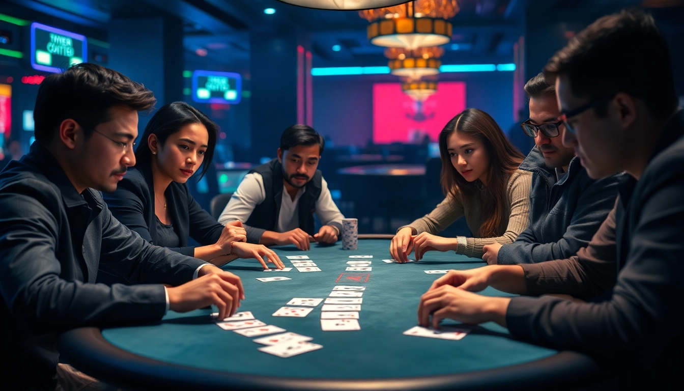 Jouer au poker en ligne avec des joueurs captivés par le suspense de la partie. related image
