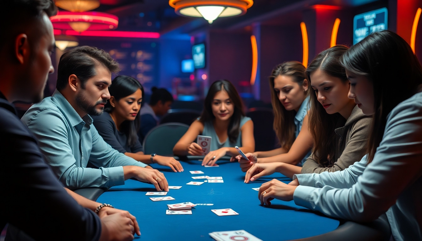 Jouer au poker en ligne avec des joueurs captivés par le suspense de la partie.