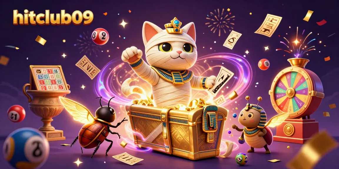 Experience hitclubb09's thrilling atmosphere with a casino mummy cat and vibrant lottery elements.