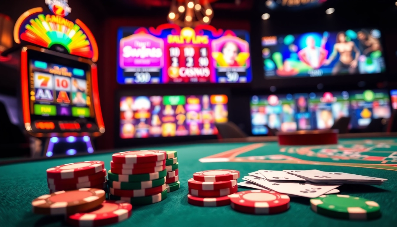 Joueurs profitant d'une expérience de casino en ligne avec des machines à sous et des cartes. related image