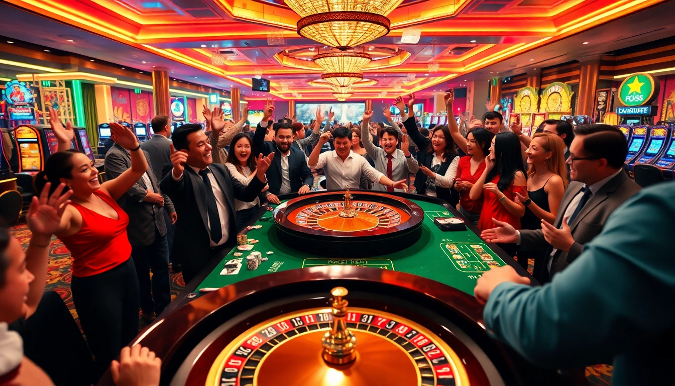Gagner avec casino en ligne retrait immédiat, ambiance festive et excitante de joueurs autour de la table de jeux. related image