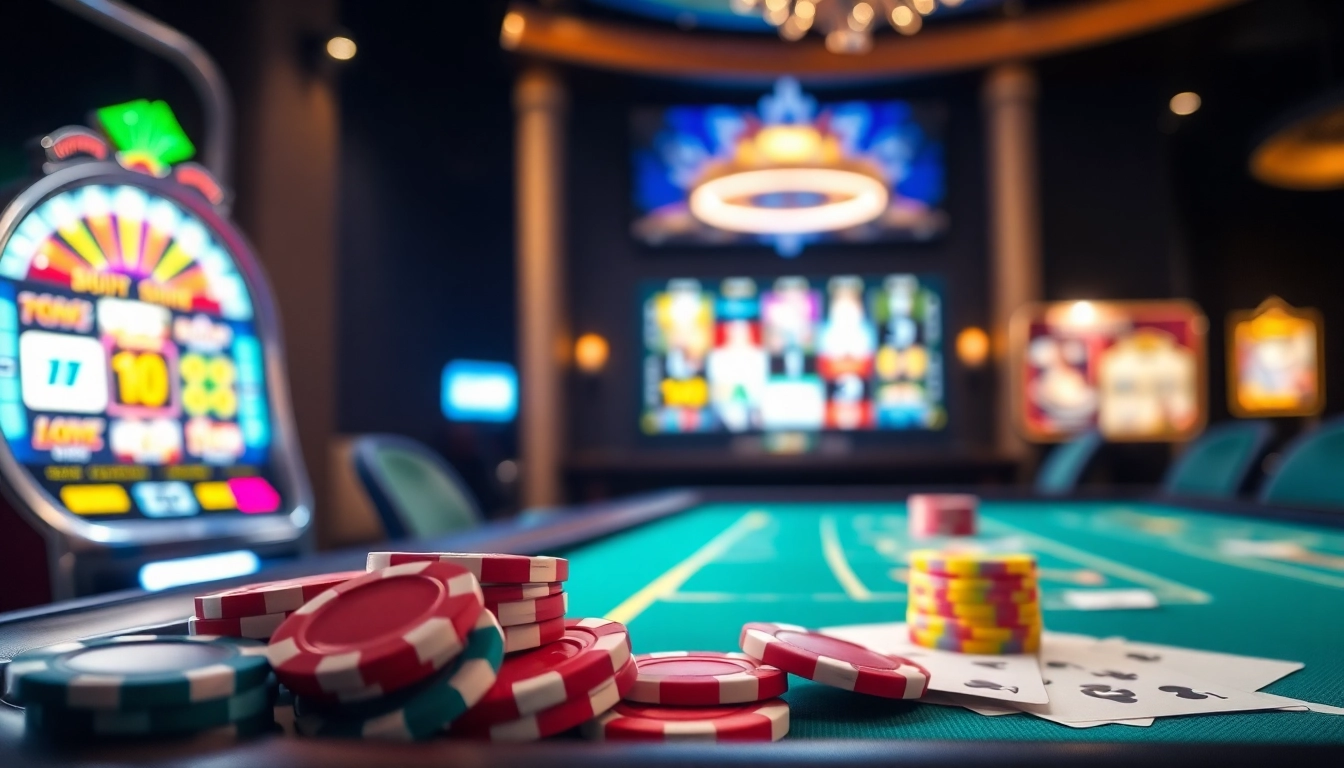 Joueurs profitant d'une expérience de casino en ligne avec des machines à sous et des cartes.