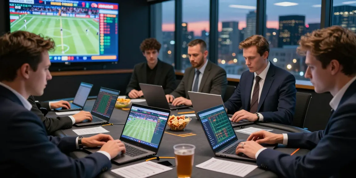 Groupe de parieurs analysant les cotes de bookmakers sans limite de mise dans un environnement moderne et dynamique.