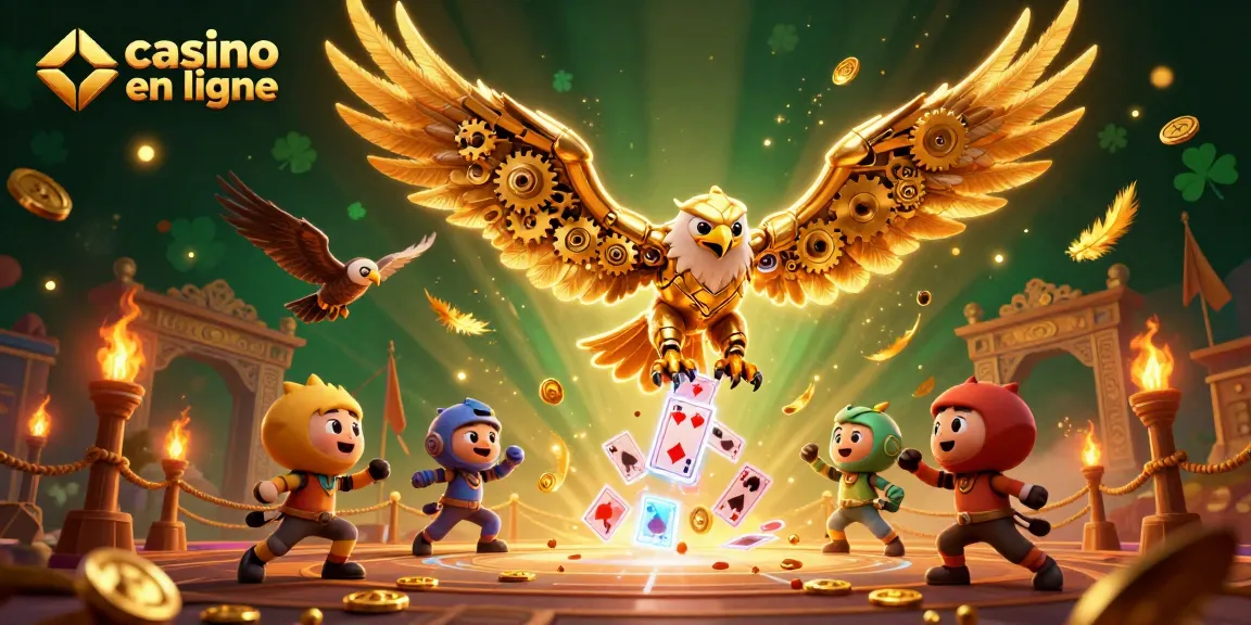 Plongez dans l'univers des jeux au casino en ligne avec une illustration captivante d'un aigle cybernétique.