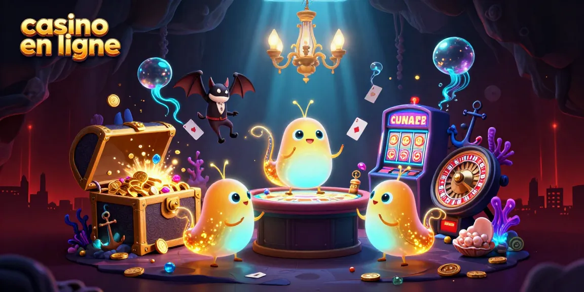 Découvrez le monde fascinant du casino en ligne avec des créatures lumineuses et des équipements de jeux colorés.