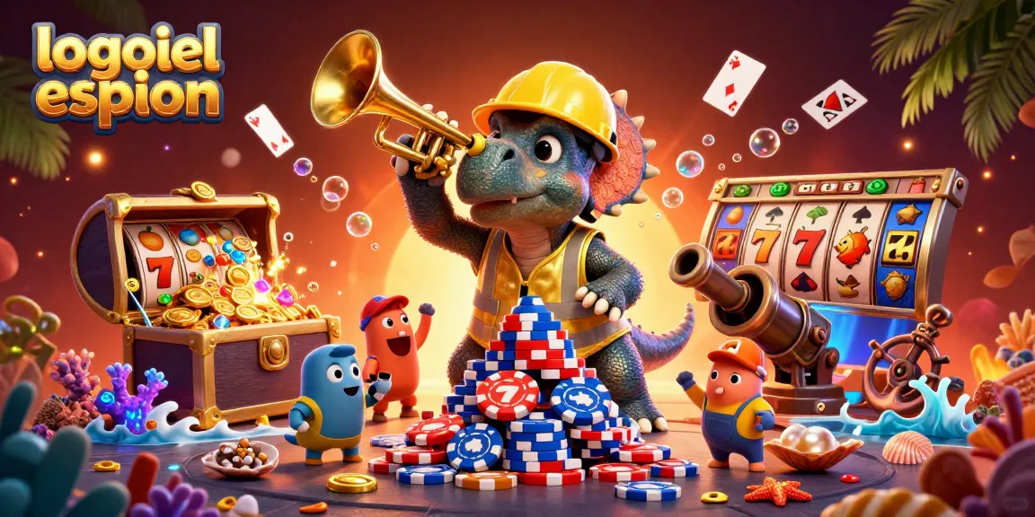 Logiciel espion : une illustration de casino animée avec un triceratops, symboles de jeu et joyaux