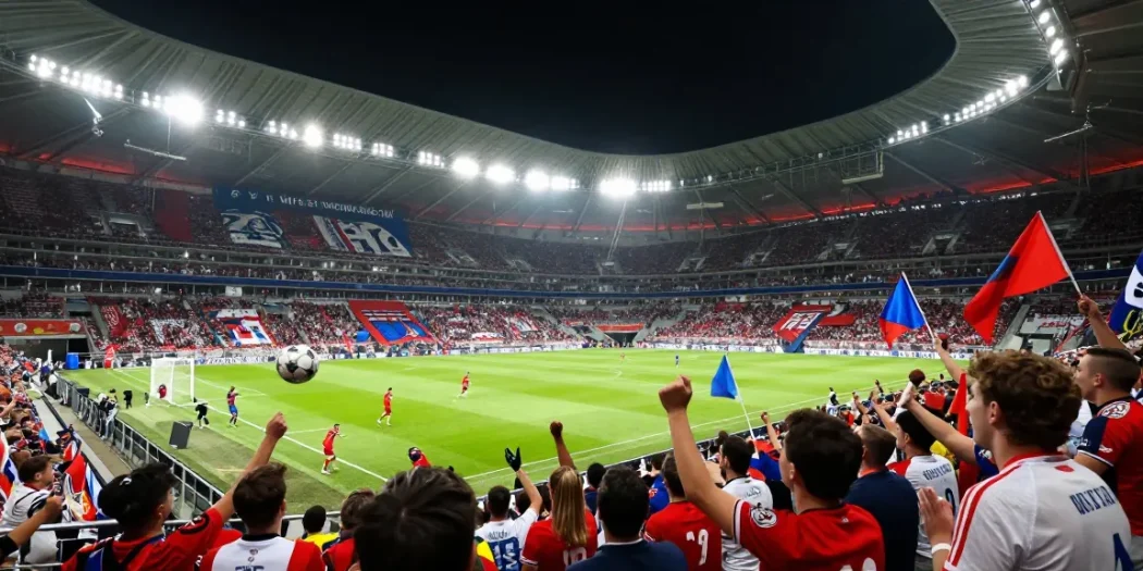 Action intense durant le championnat d'europe de football avec des supporters enjoués.