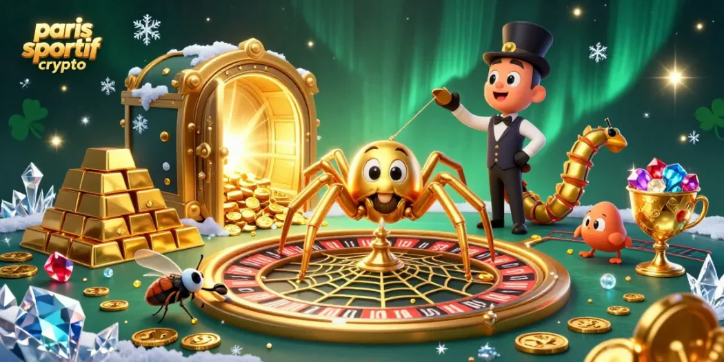 Placer des paris sur paris sportif crypto avec une araignée dorée et croupier centipède.