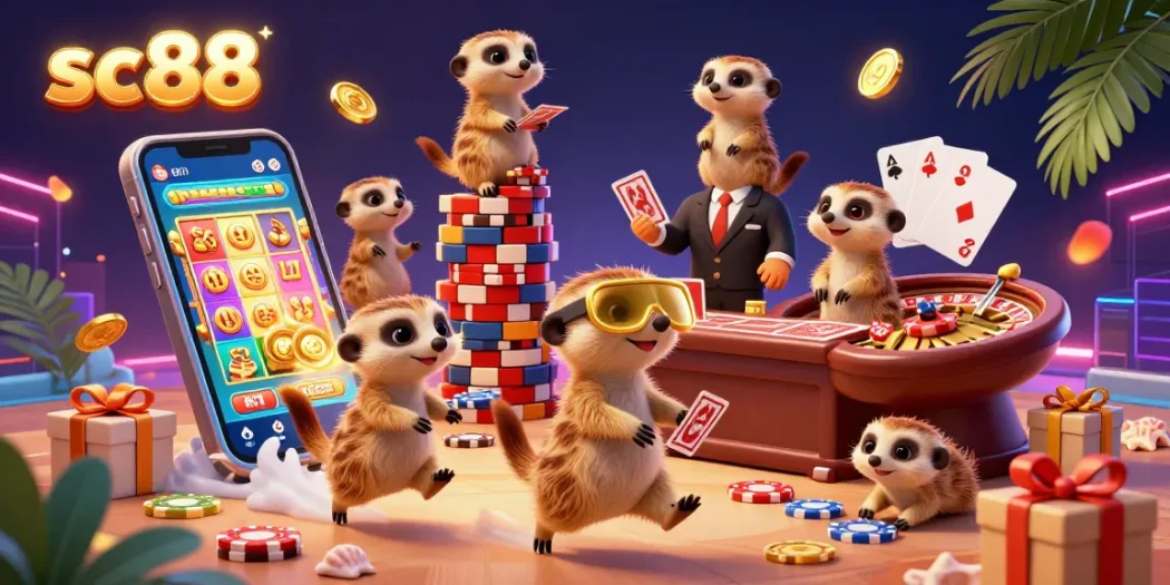 Experience the vibrant energy of sc88's meerkat casino, showcasing games like slots and poker.