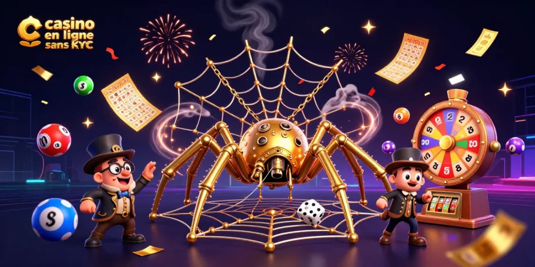 Vibrez au casino en ligne sans KYC avec cette illustration ludique de jeux et de chance.
