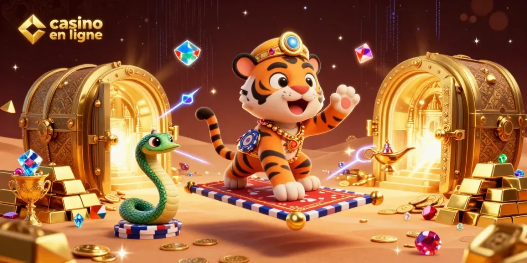 Jouez au casino en ligne avec un sultan et son tapis volant rempli de jetons.
