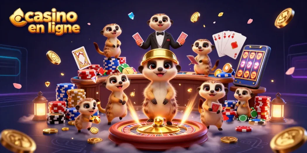 Les meerkats gèrent un casino en ligne avec une ambiance dynamique, armes de jeux étincelantes.