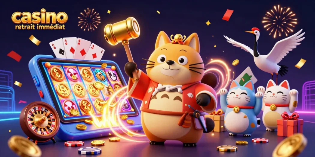Le casino retrait immédiat offre une expérience ludique avec des personnages et éléments festifs.