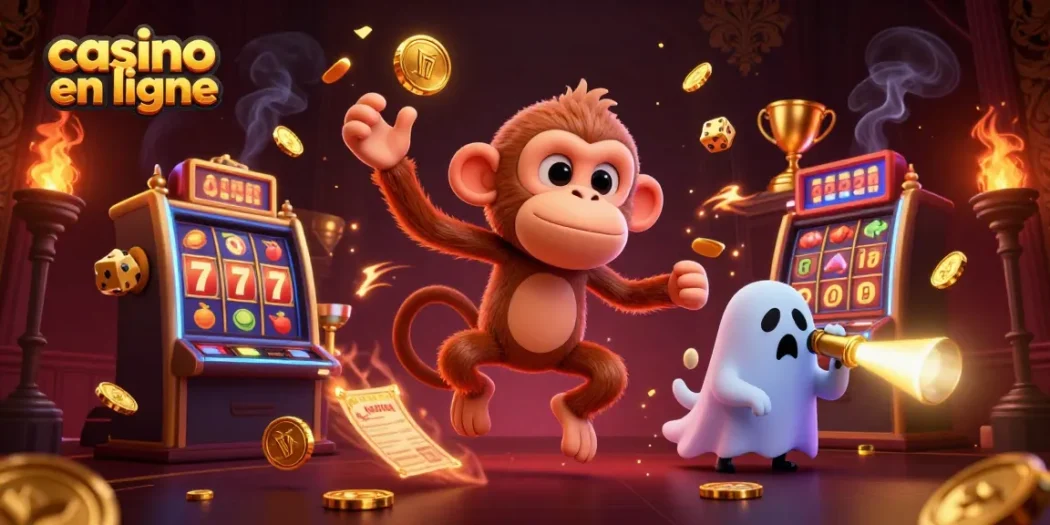 Obtenez des gains au casino en ligne avec une animation ludique illustrant un esprit farceur jonglant des pièces d'or.