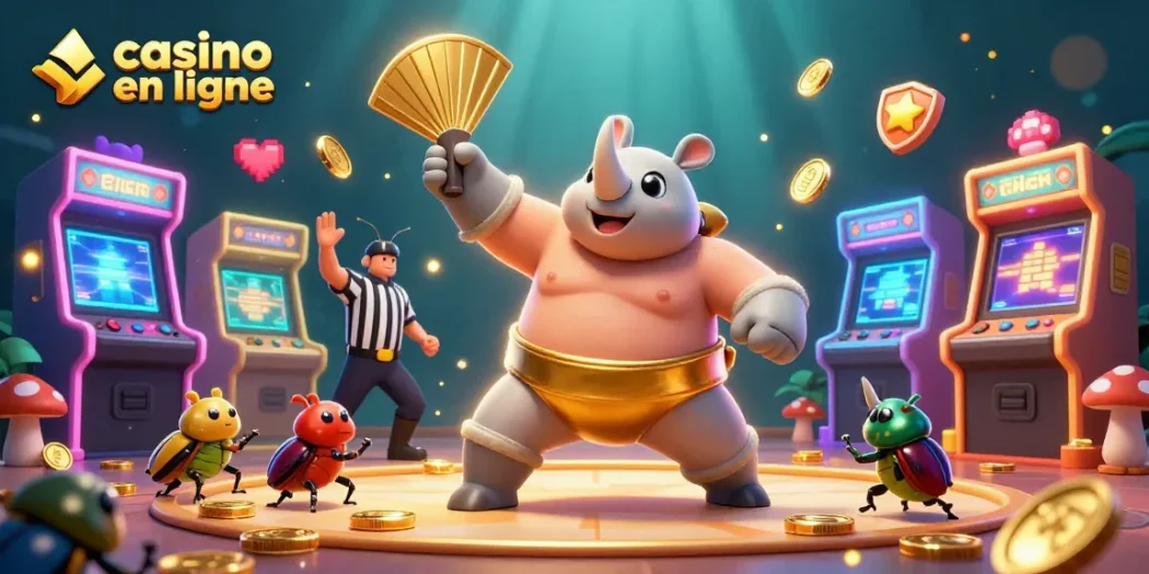 Vivez le frisson du casino en ligne avec cette illustration dynamique des jeux, personnages et actions