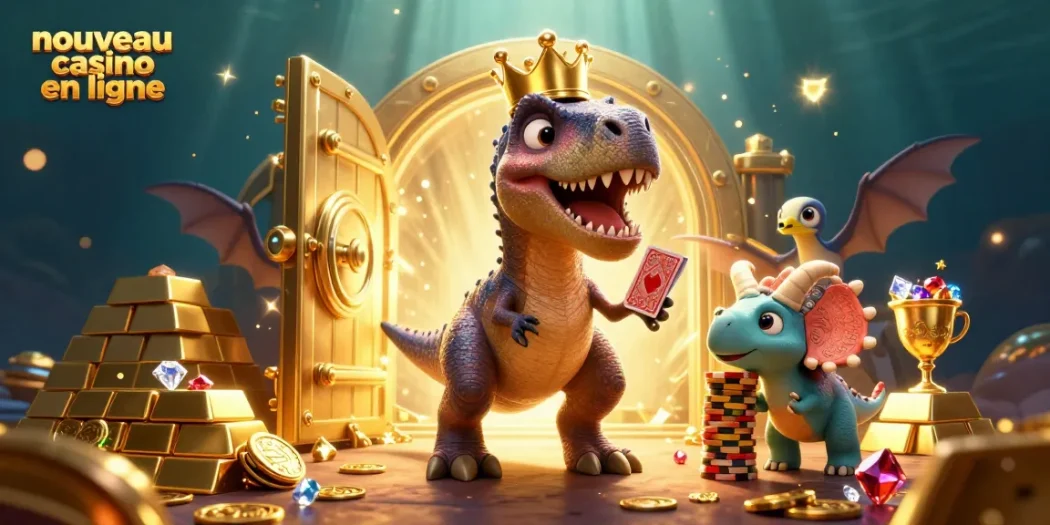 Profitez des jeux palpitants d'un nouveau casino en ligne avec des personnages de dinosaures amusants.