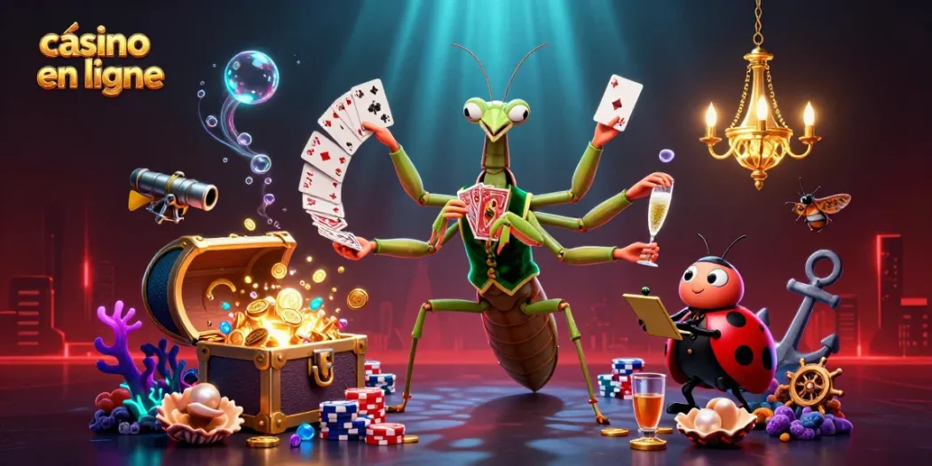 Casino en ligne offrant de l'excitation avec une mante religieuse, un chef croupier et des jeux animés.